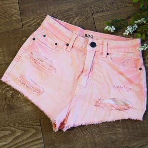 BDG High Rise Light Pink Wash Cut Off Jean Shorts